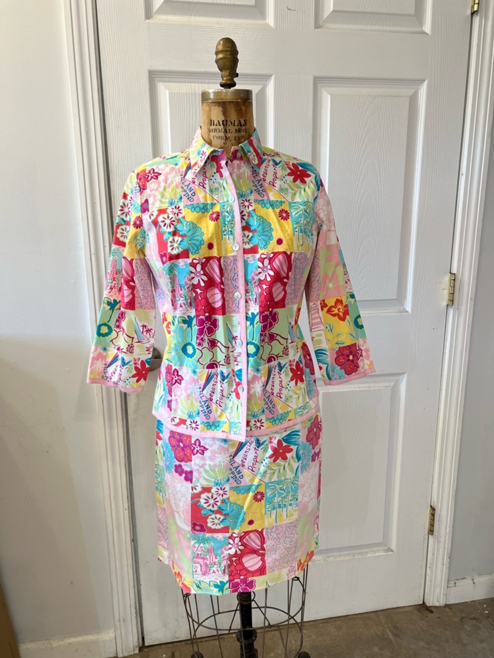 Vibrant Floral Patchwork print Two-Piece Skirt Set